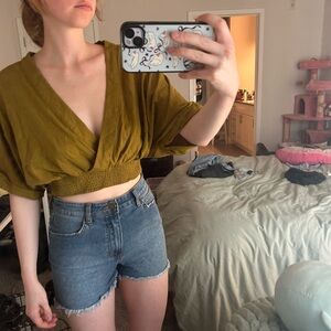 Urban Outfitters Gold Wrap Crop Blouse